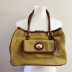 Vintage Etienne Aigner Tan & Brown Shoulder Bag Jute Cotton Classic Preppy